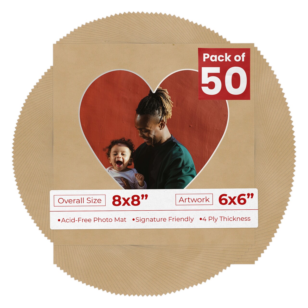 Beige Suede Mat Board for 8x8 Frames - Heart Opening for 6x6 Photos